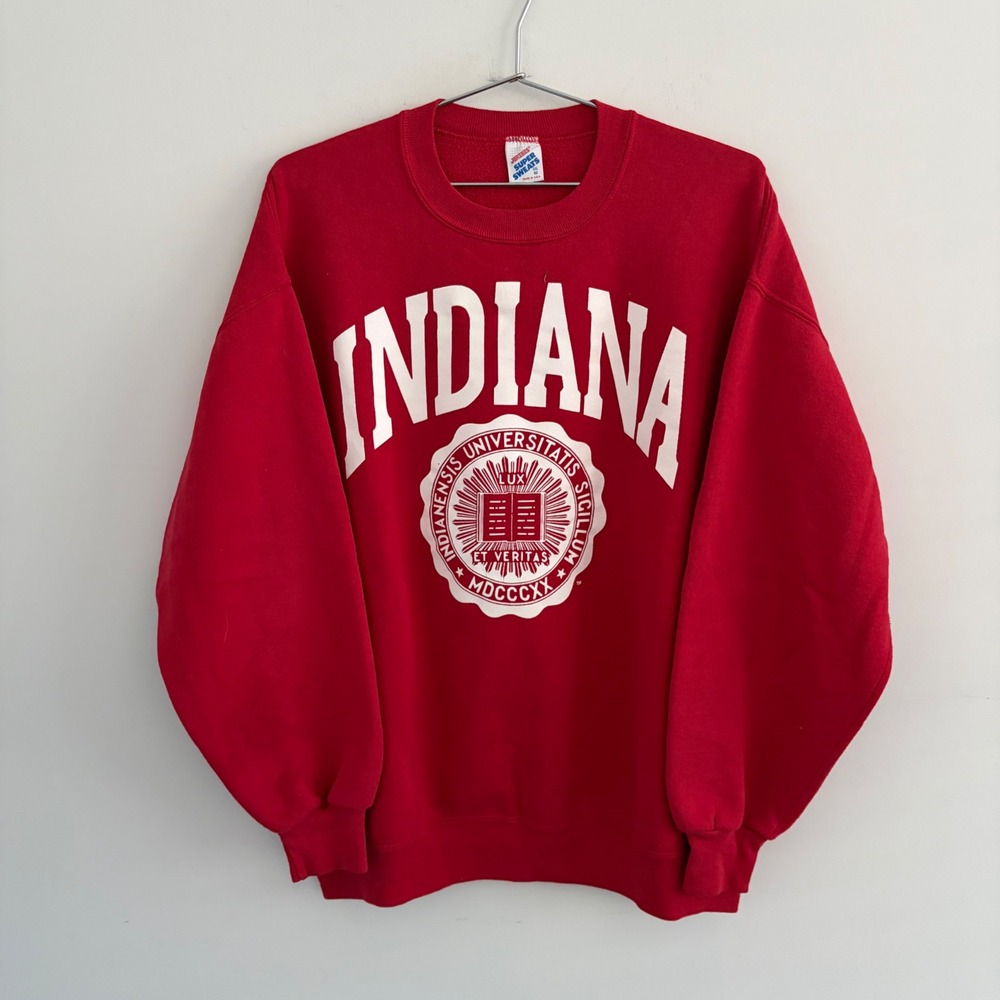 Vintage Jerzees Super Sweats Indiana University Crewneck Sweatshirt Red XXL